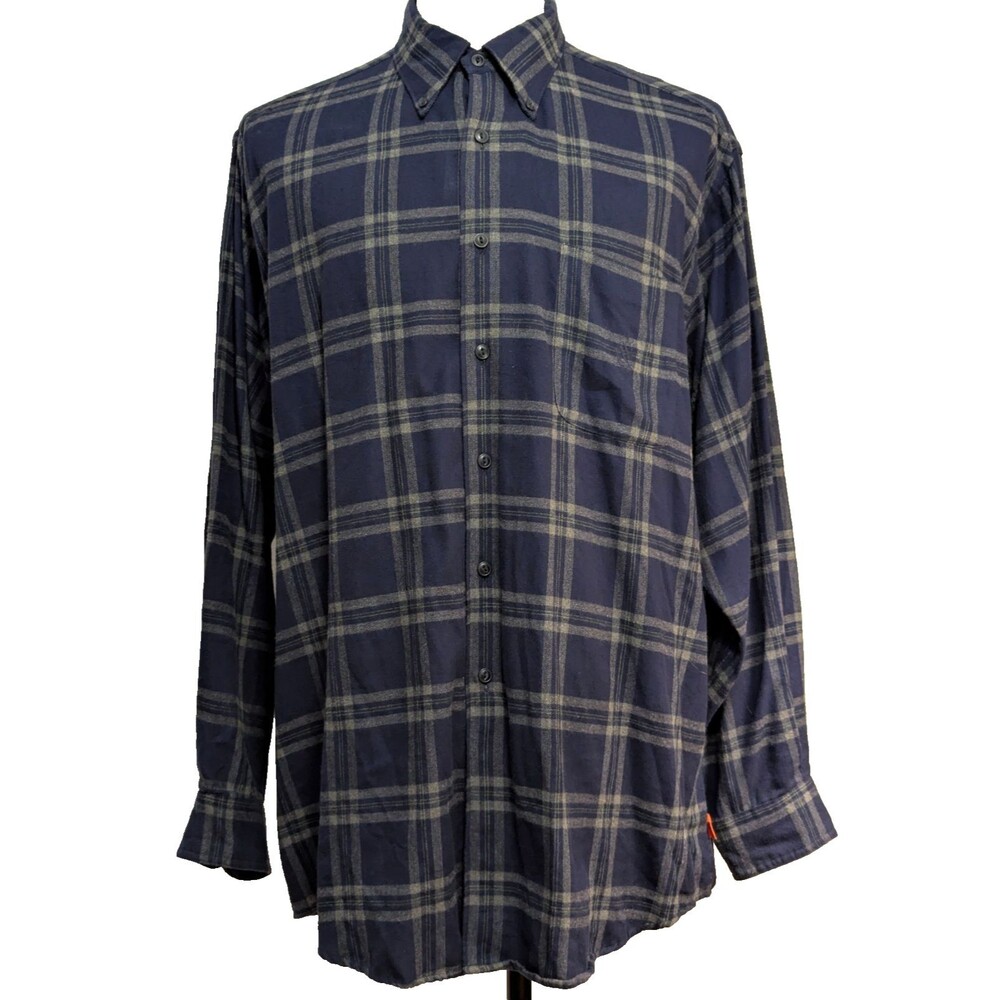 Nautica Flannel Shirt Men's XXL Navy Blue Plaid Long Sleeve Button Down Cotton